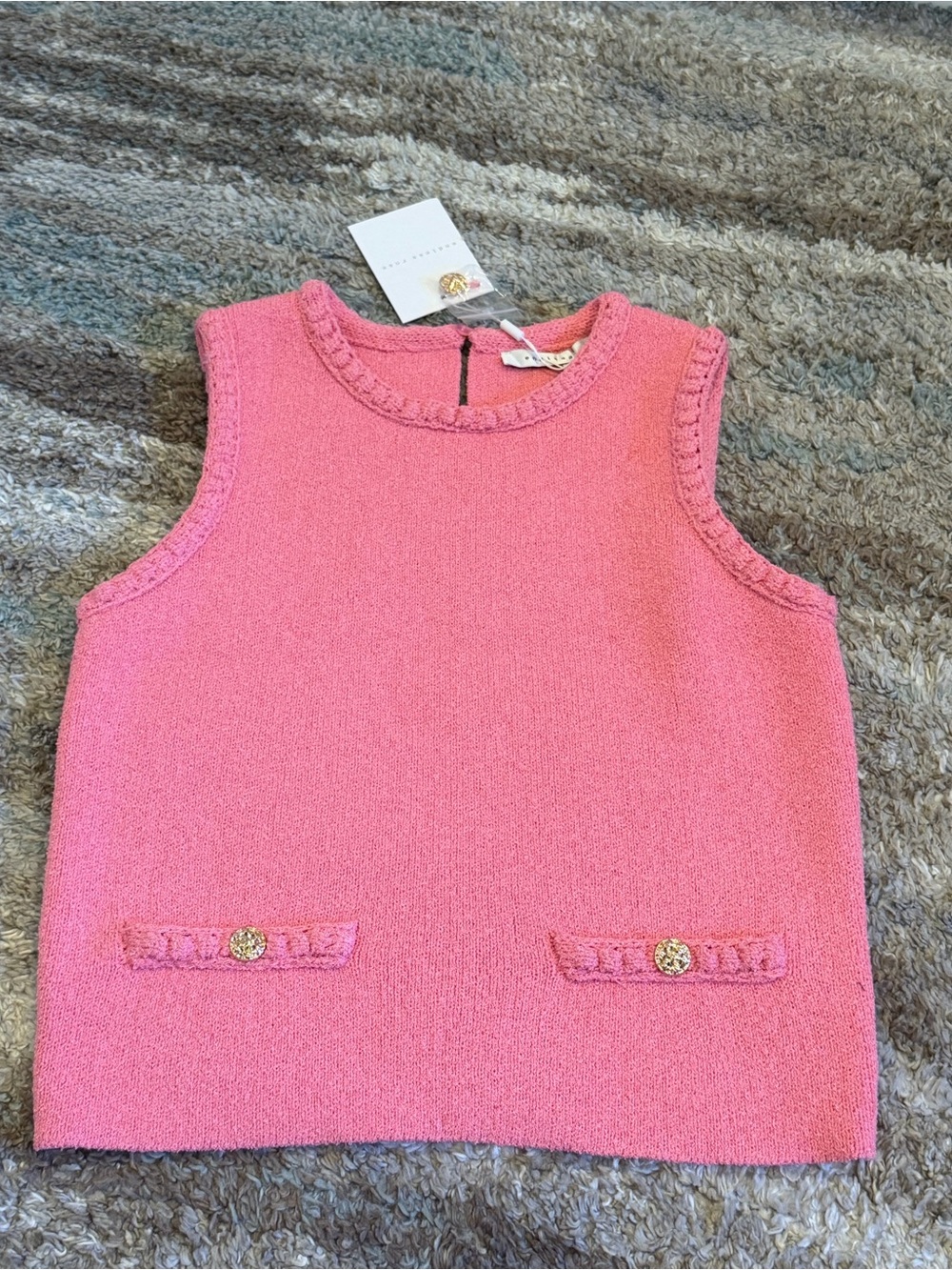 Endless Rose Bright Pink Knit Shell with Gold Accent Button